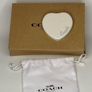 NWT Coach Mirror Compact, Heart shaped, White Sparkling w/ Silver Hardware